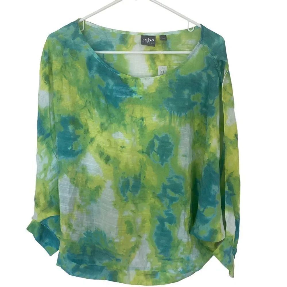 New York & Company Soho NEW size small cold shoulder thin green blue blouse
